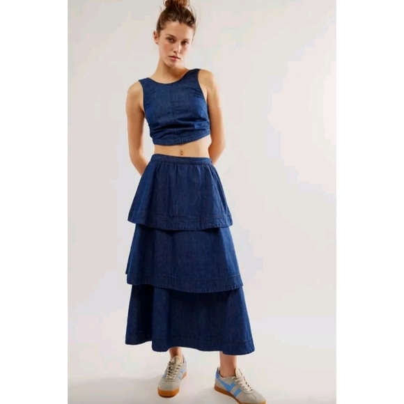 Free People Dresses & Skirts - Free People Ryder Denim Skirt Set In Midnight‎ Blue Women's Size Large